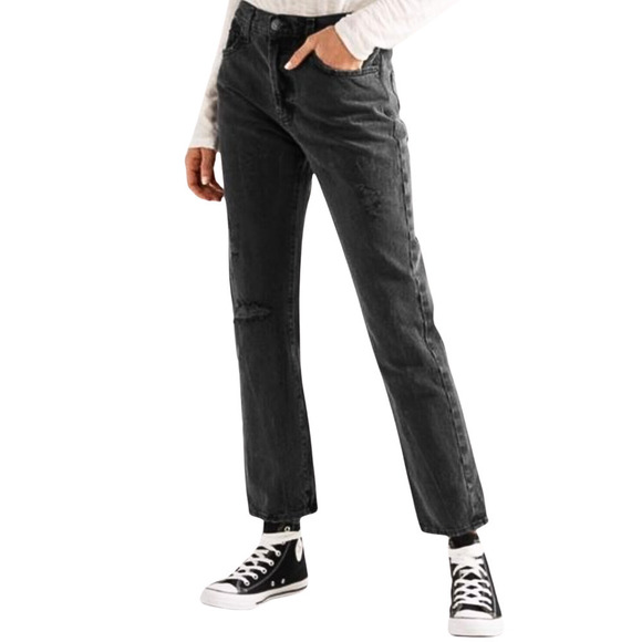 Current/Elliott NEW Cotton Distressed Straight Leg Cropped Jeans Black 30 - Picture 4 of 14
